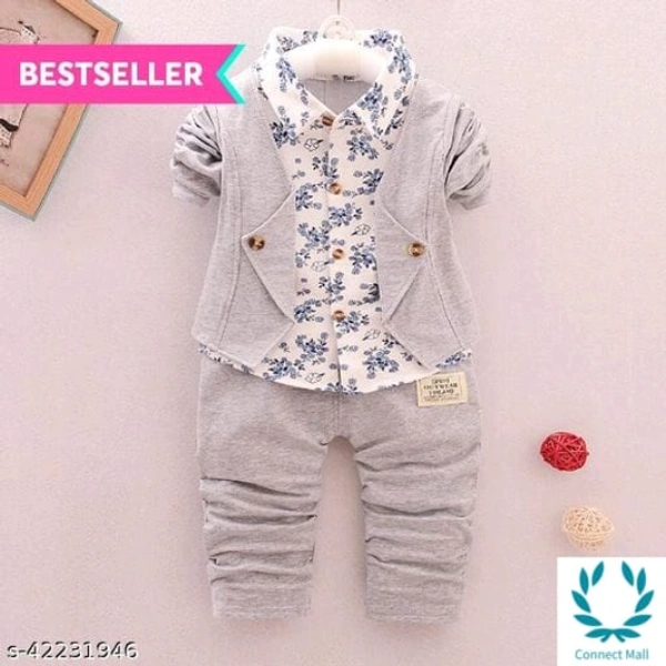 Hopscotch Boys Cotton and Spandex Solid Long Sleeves Jacket with Shirt and Pant  - 2-3 Years